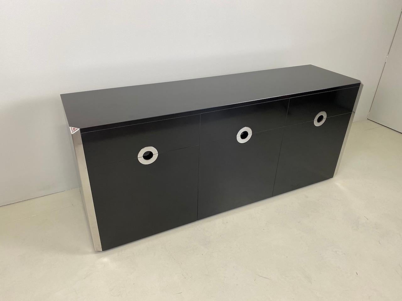 Mid-Century Modern Black and Chrome Sideboard by Willy Rizzo for Mario Sabot, Italy, 1972