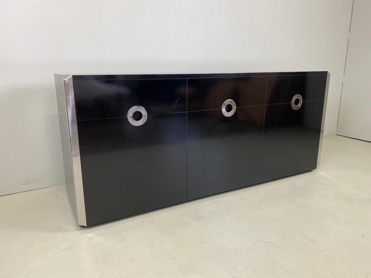 Italian Black and Chrome Sideboard by Willy Rizzo for Mario Sabot, Italy, 1972