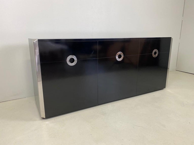 Black and Chrome Sideboard by Willy Rizzo for Mario Sabot, Italy, 1972 In Distressed Condition For Sale In Rovereta, SM