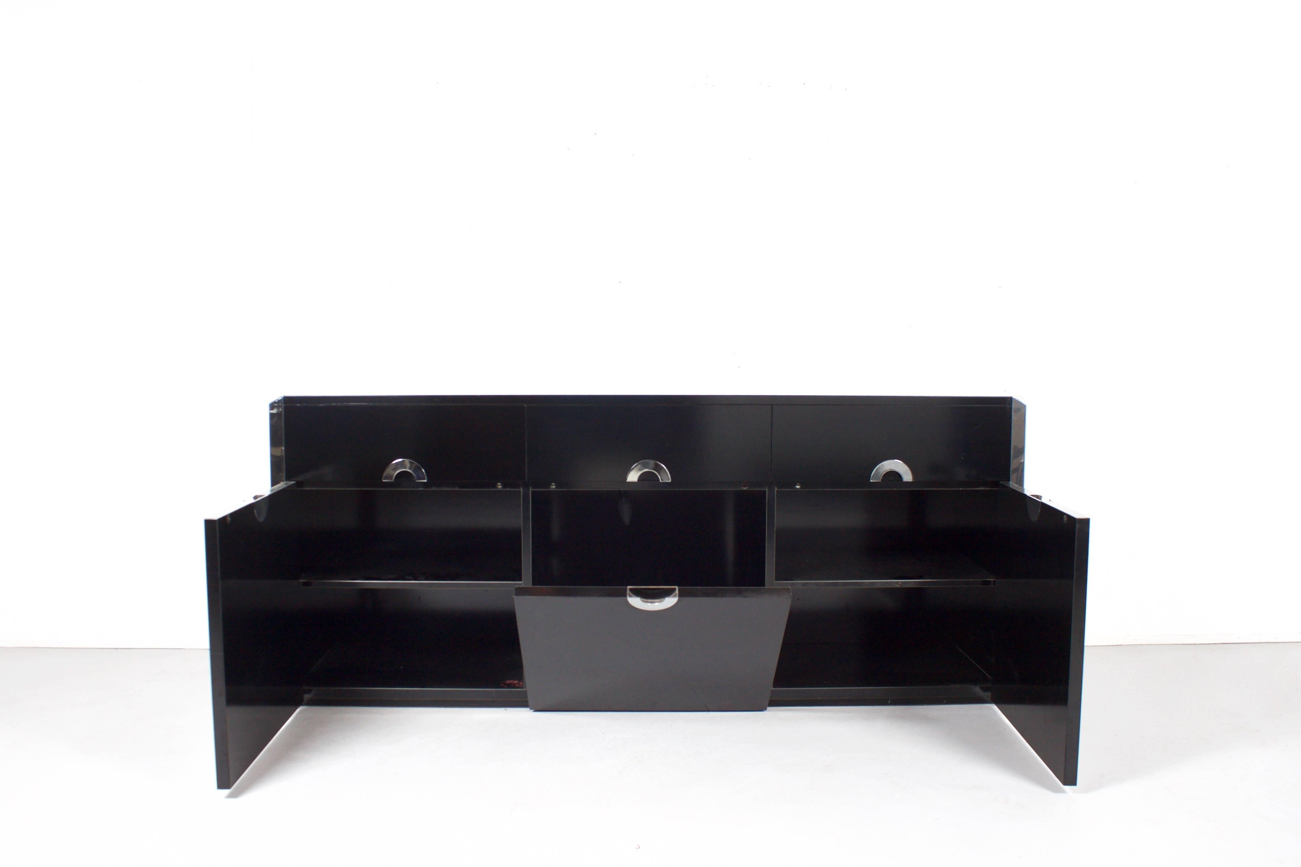 Italian Black and Chrome Sideboard by Willy Rizzo for Mario Sabot, Italy, 1972