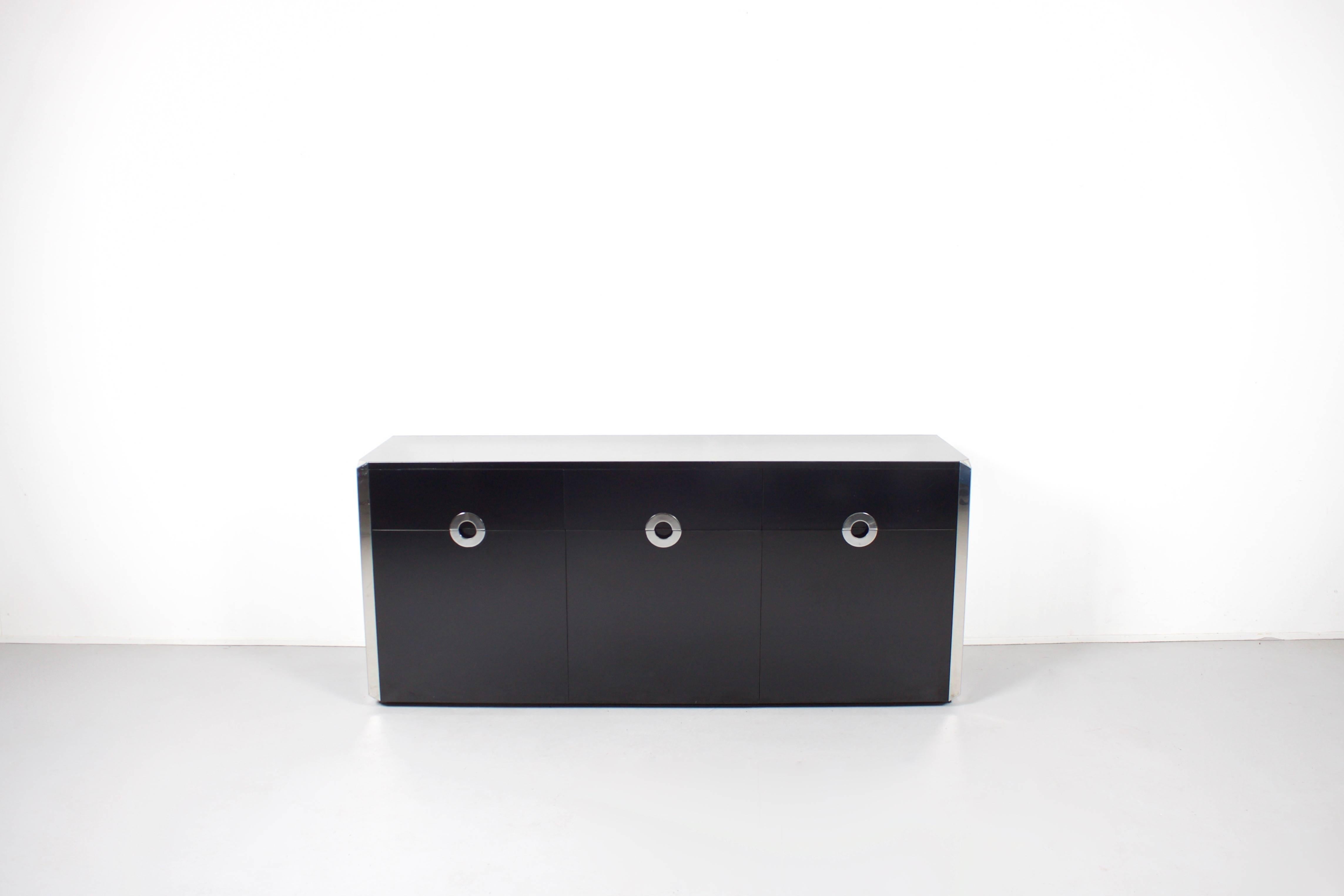 Black and Chrome Sideboard by Willy Rizzo for Mario Sabot, Italy, 1972 In Good Condition In Echt, NL