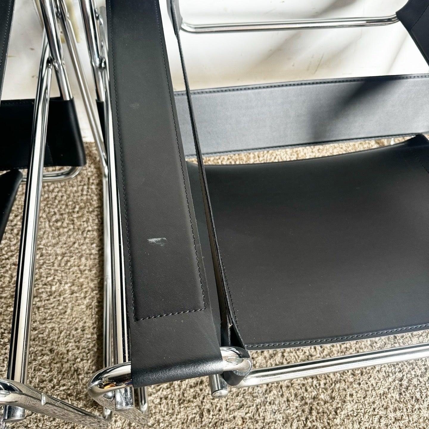 Black and Chrome Wassily Style Lounge Chairs - a Pair 6
