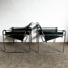 Black and Chrome Wassily Style Lounge Chairs - a Pair