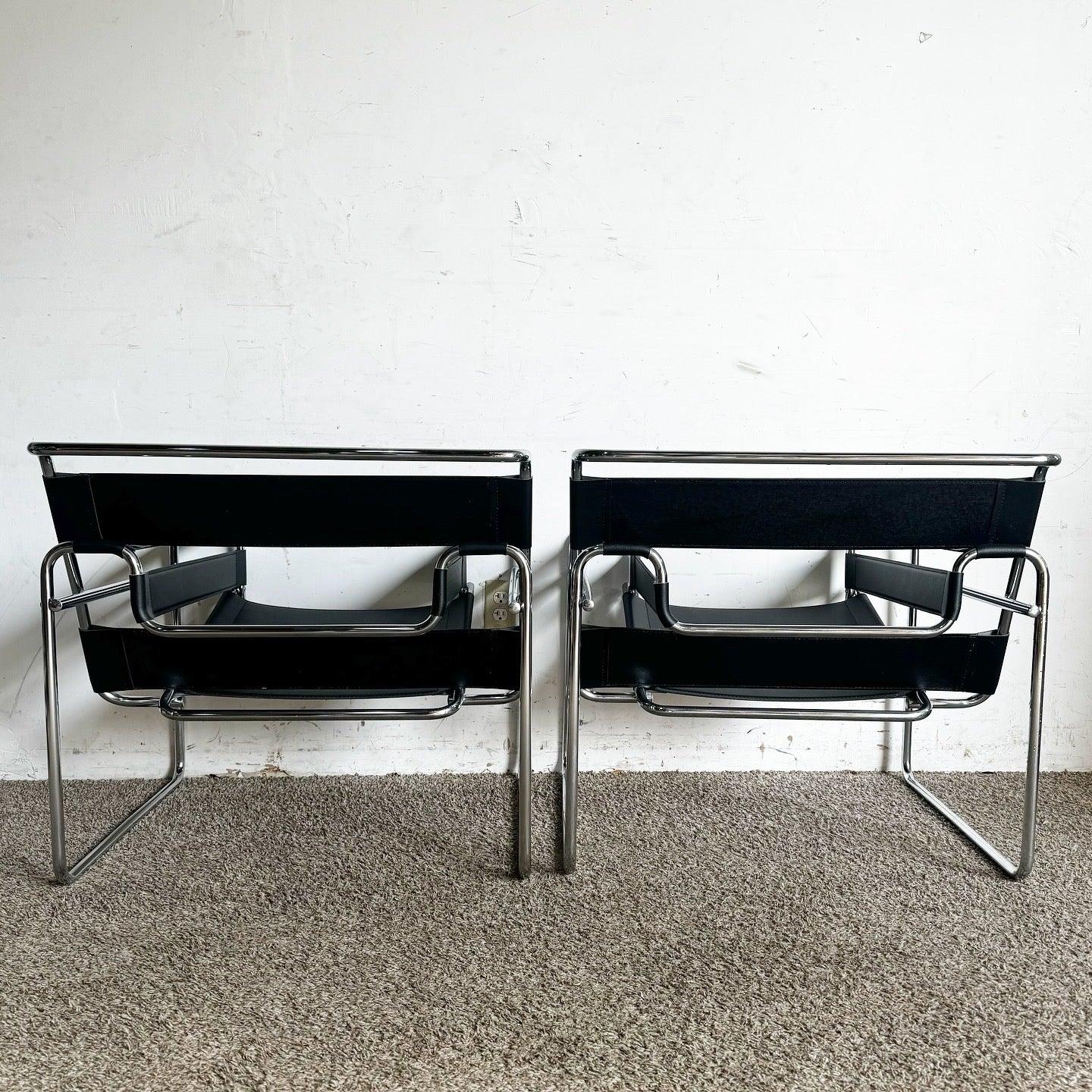 Black and Chrome Wassily Style Lounge Chairs - a Pair In Good Condition In Delray Beach, FL