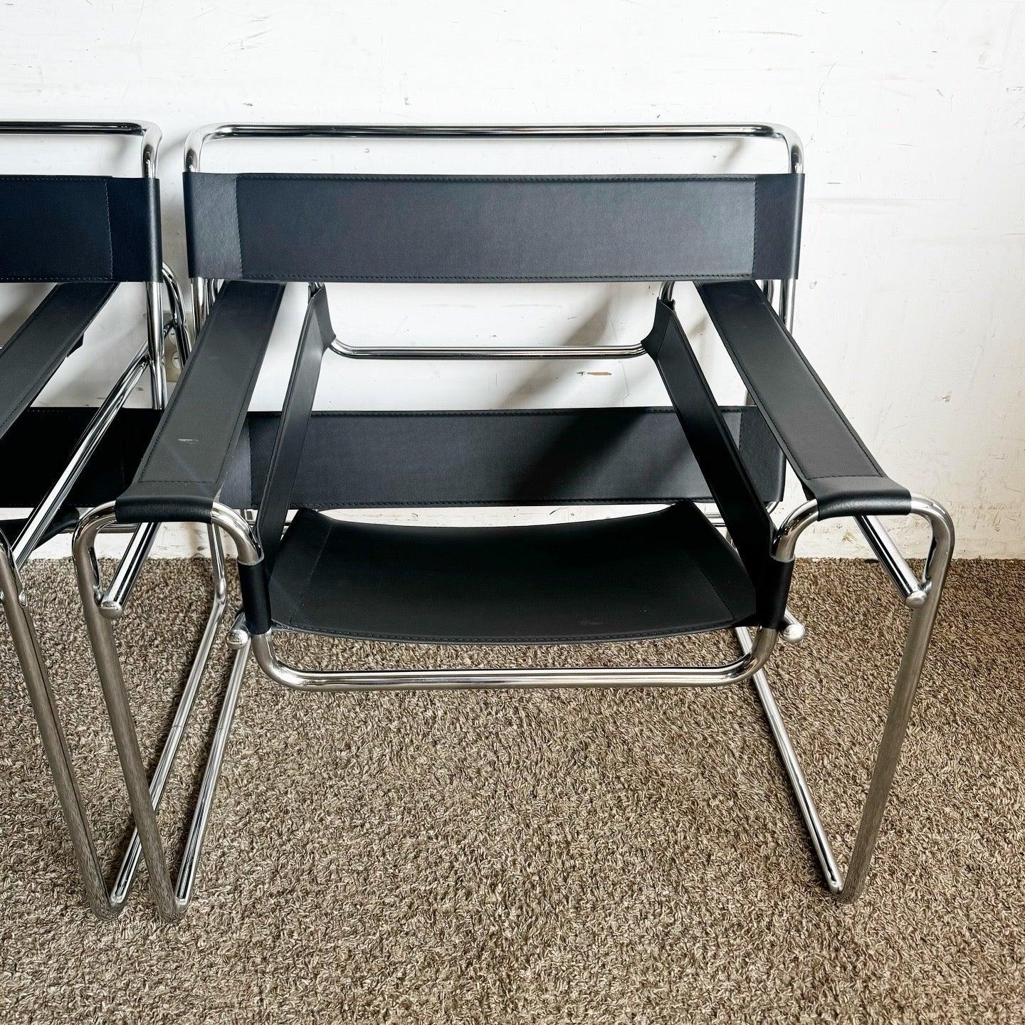 Black and Chrome Wassily Style Lounge Chairs - a Pair 1