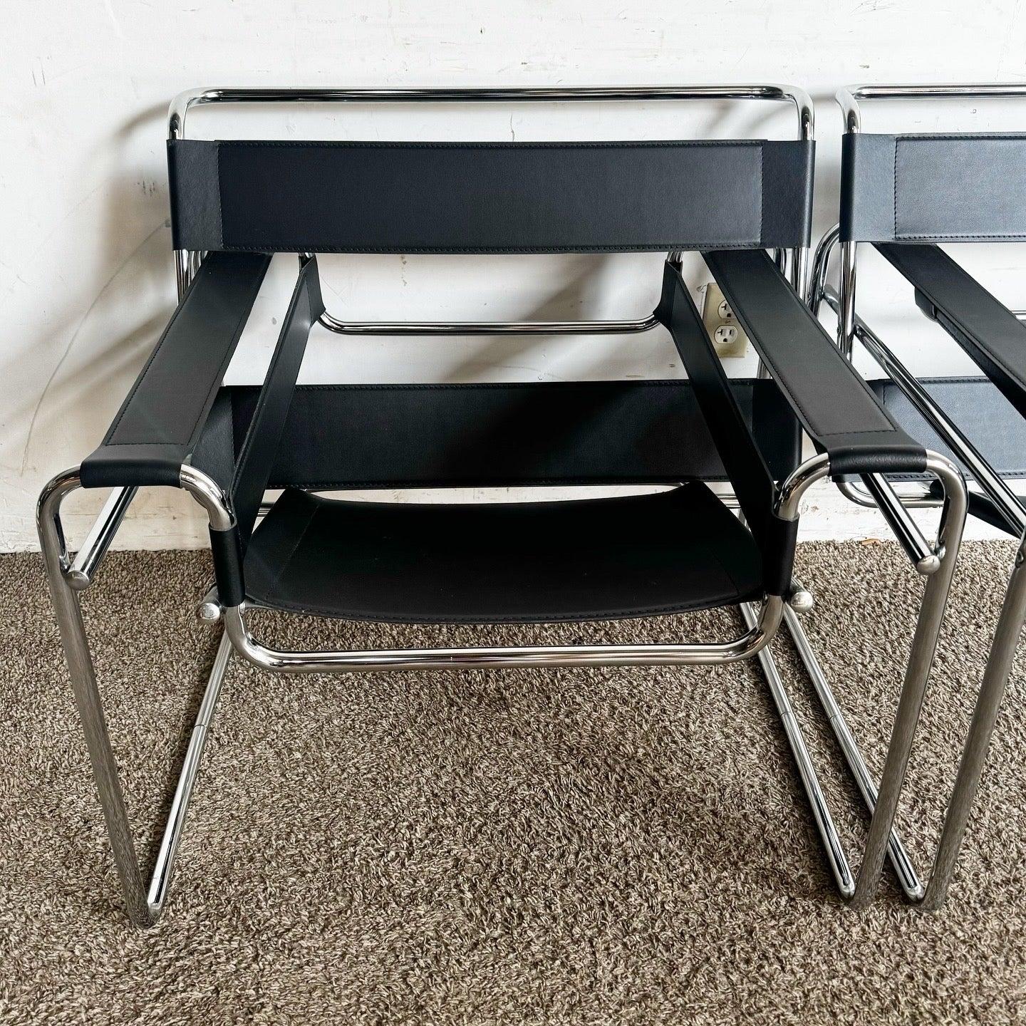 Black and Chrome Wassily Style Lounge Chairs - a Pair 2