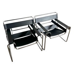 Black and Chrome Wassily Style Lounge Chairs - a Pair