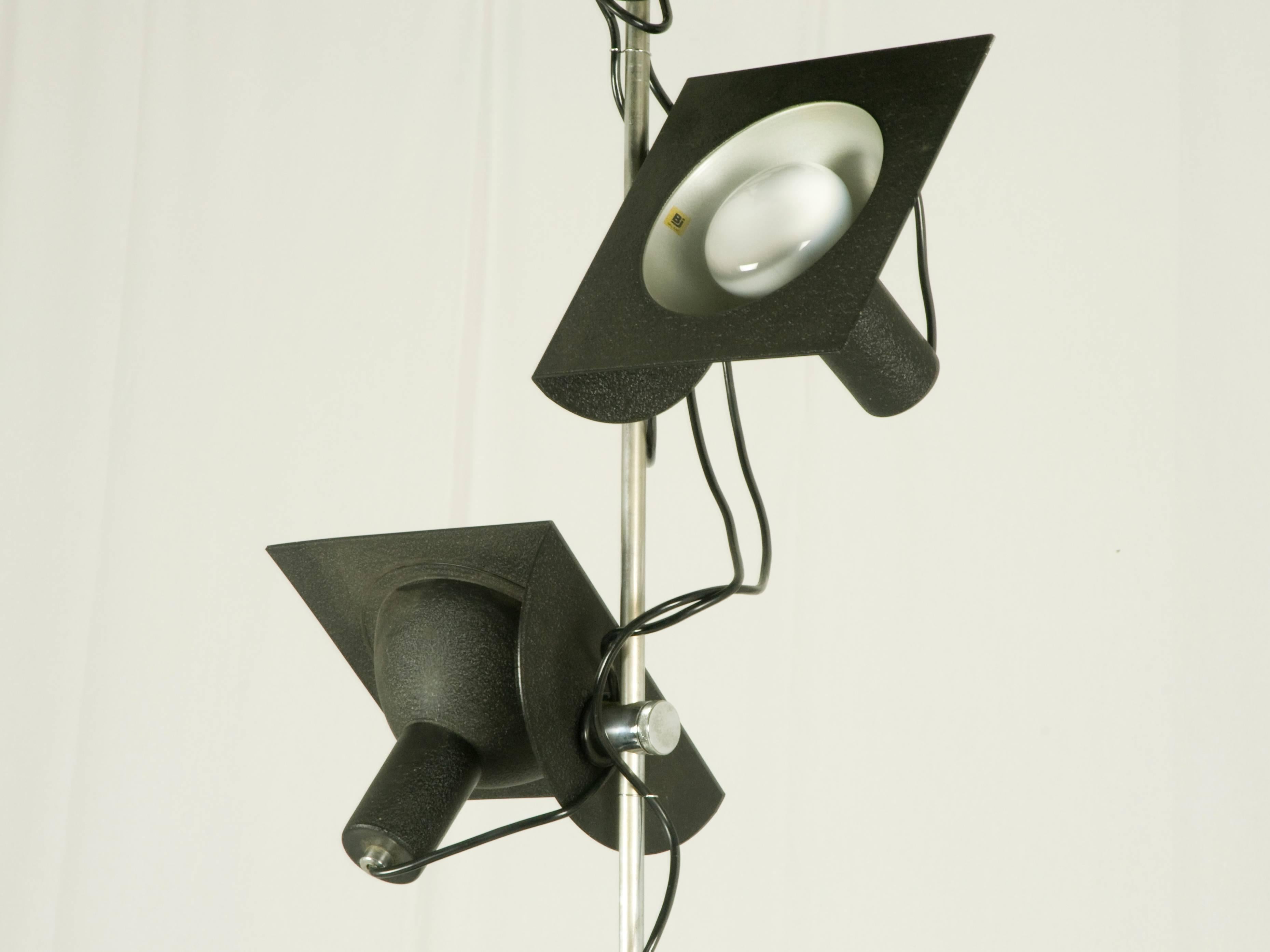 Space Age Black and Chromed Four-Light, 1970s Adjustable Pendant Lamp by BJ Milano Design For Sale