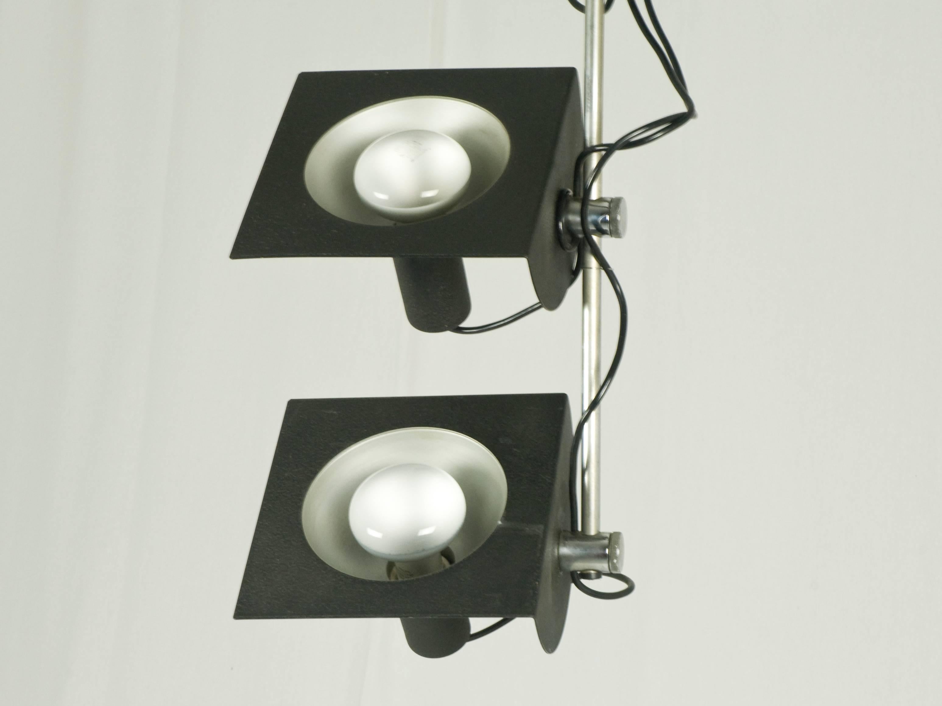 Plated Black and Chromed Four-Light, 1970s Adjustable Pendant Lamp by BJ Milano Design For Sale