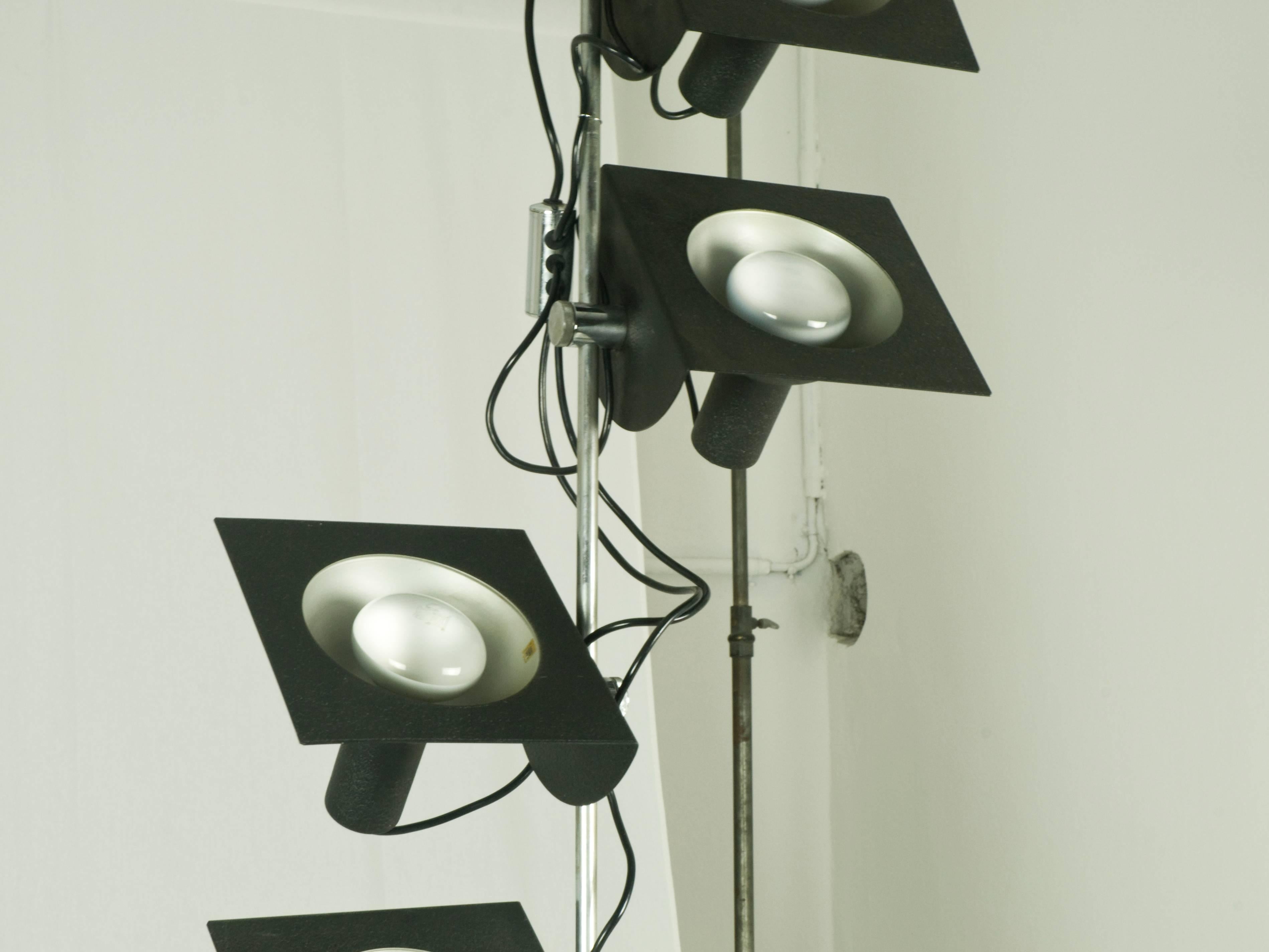 Late 20th Century Black and Chromed Four-Light, 1970s Adjustable Pendant Lamp by BJ Milano Design For Sale