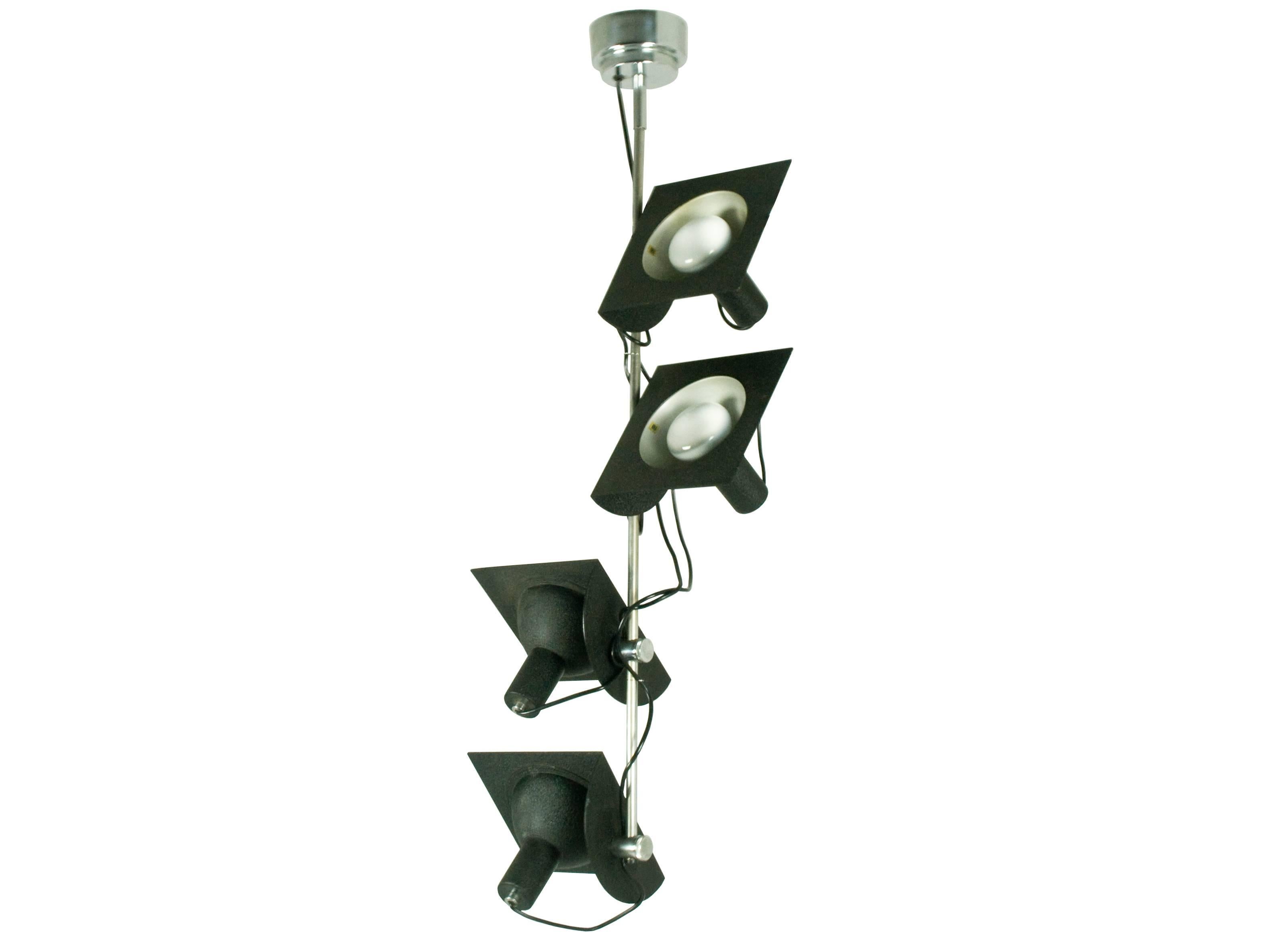 Italian Black and Chromed Four-Light, 1970s Adjustable Pendant Lamp by BJ Milano Design For Sale