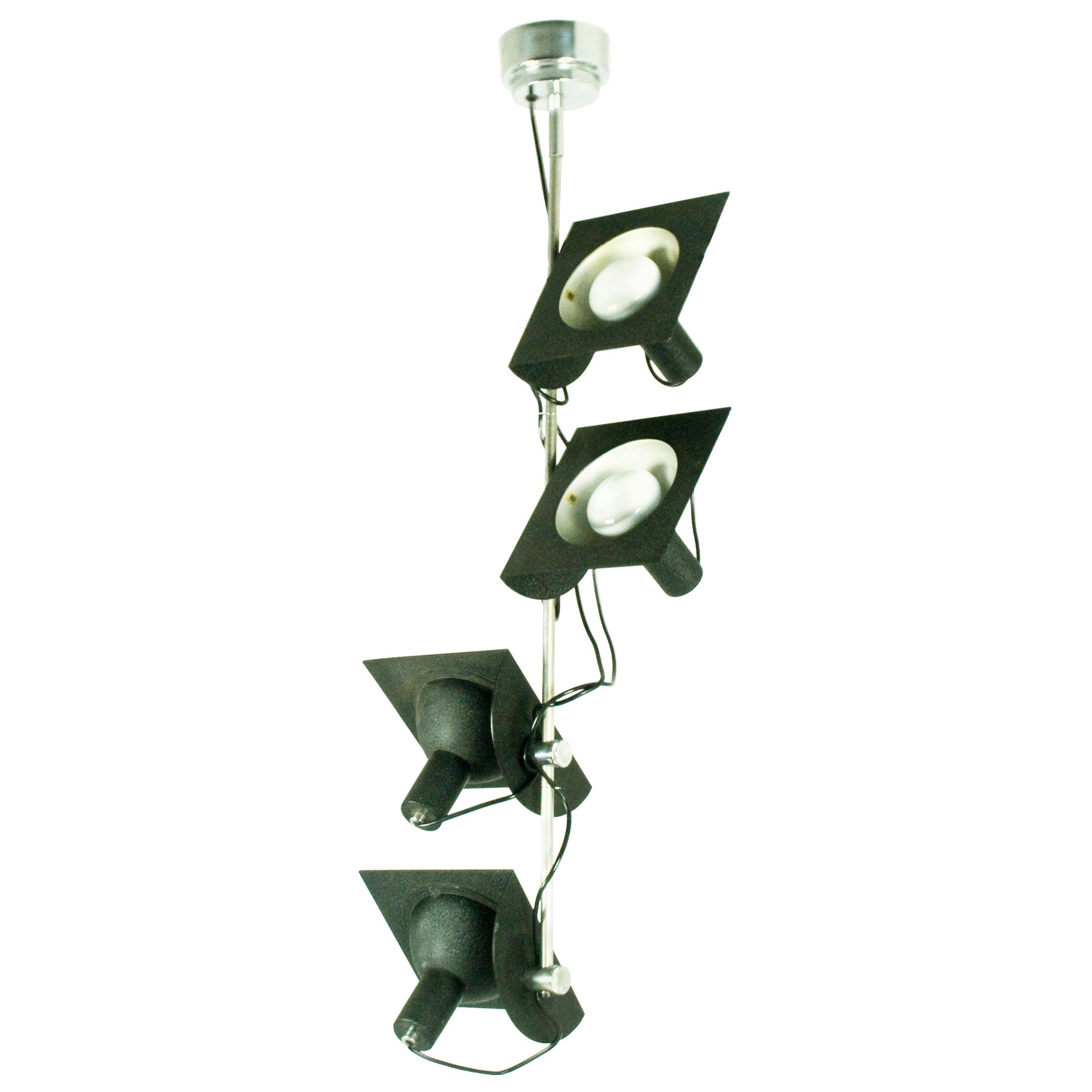 Black and Chromed Four-Light, 1970s Adjustable Pendant Lamp by BJ Milano Design For Sale
