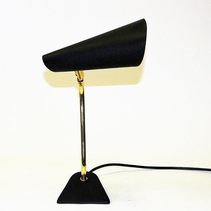 Scandinavian Modern Black and Classic Coneshaped Metal Table Lamp 1950s Sweden For Sale