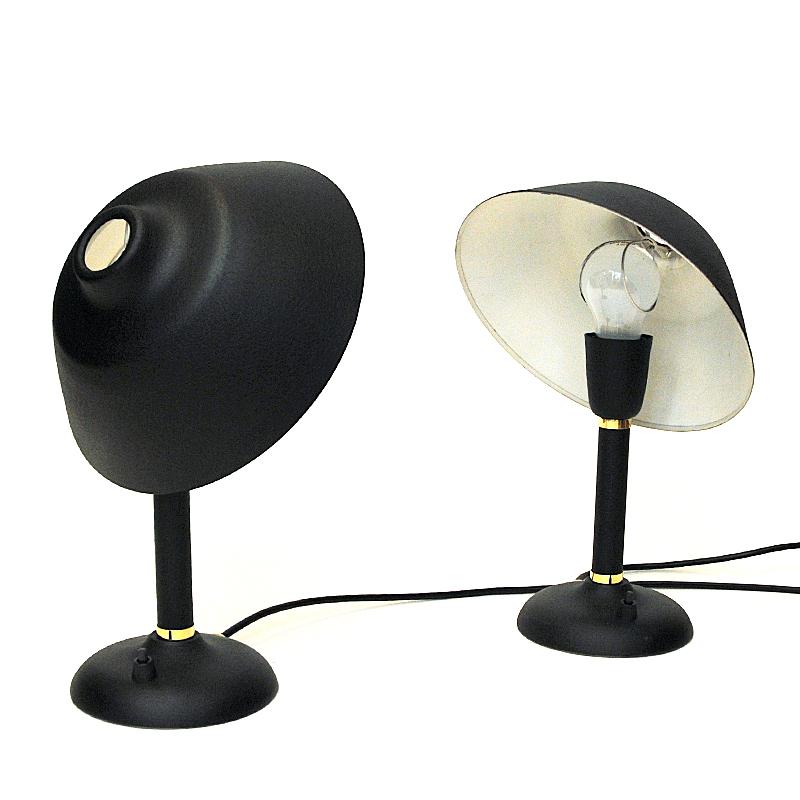 Painted Black and Classic Swedish Pair of Metal Table Lamps, 1950s