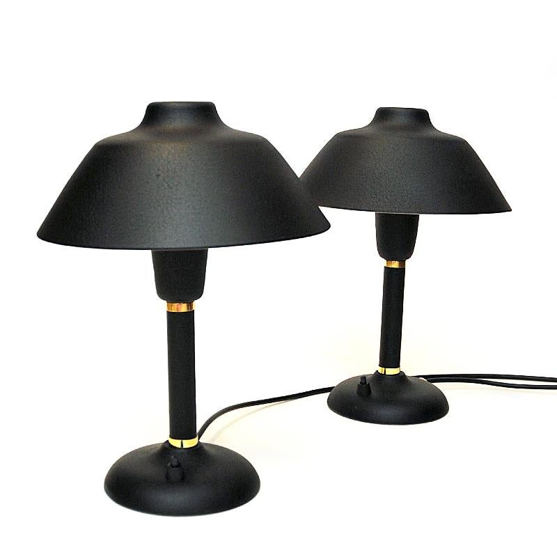Black and Classic Swedish Pair of Metal Table Lamps, 1950s In Good Condition In Stockholm, SE