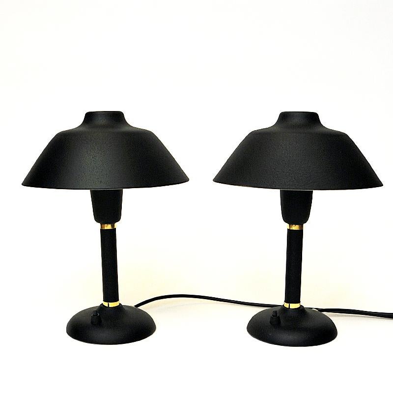 Mid-20th Century Black and Classic Swedish Pair of Metal Table Lamps, 1950s