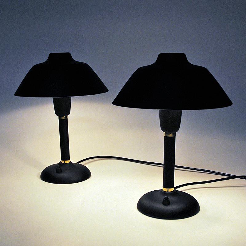 Black and Classic Swedish Pair of Metal Table Lamps, 1950s 1