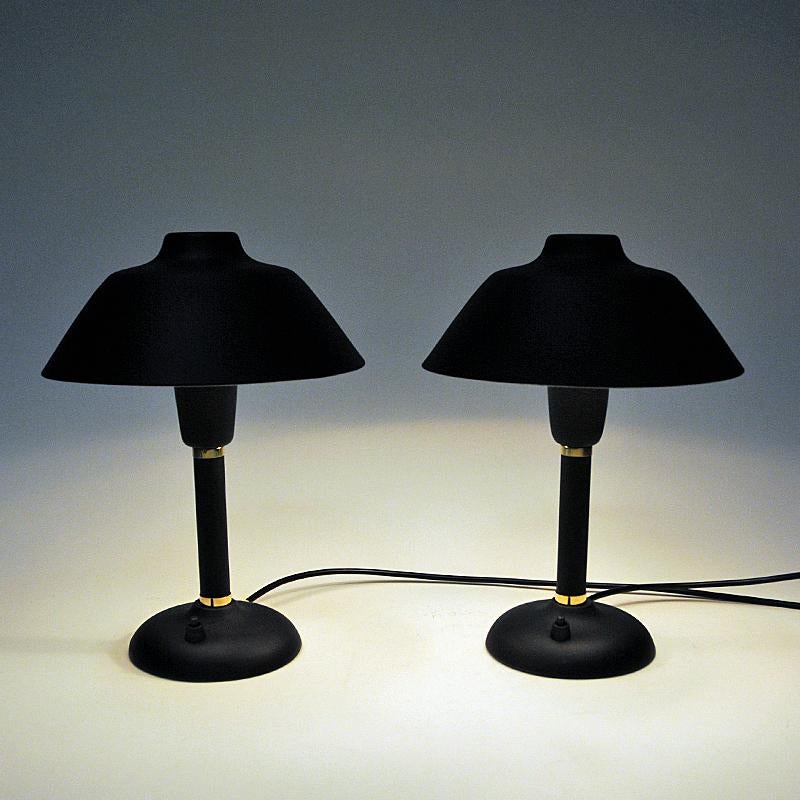 Black and Classic Swedish Pair of Metal Table Lamps, 1950s 2