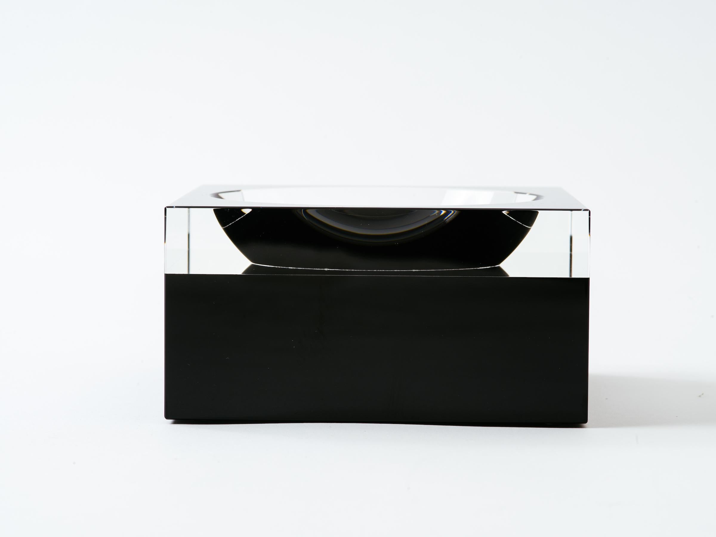 Art Glass Black and Clear Glass Concave Square Vide Poche