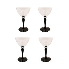 Black and Clear Glass Cordial Drinking Glasses, Set of 4
