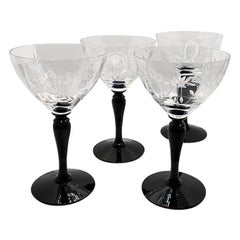 Black and Clear Glass Cordial Drinking Glasses, Set of 4