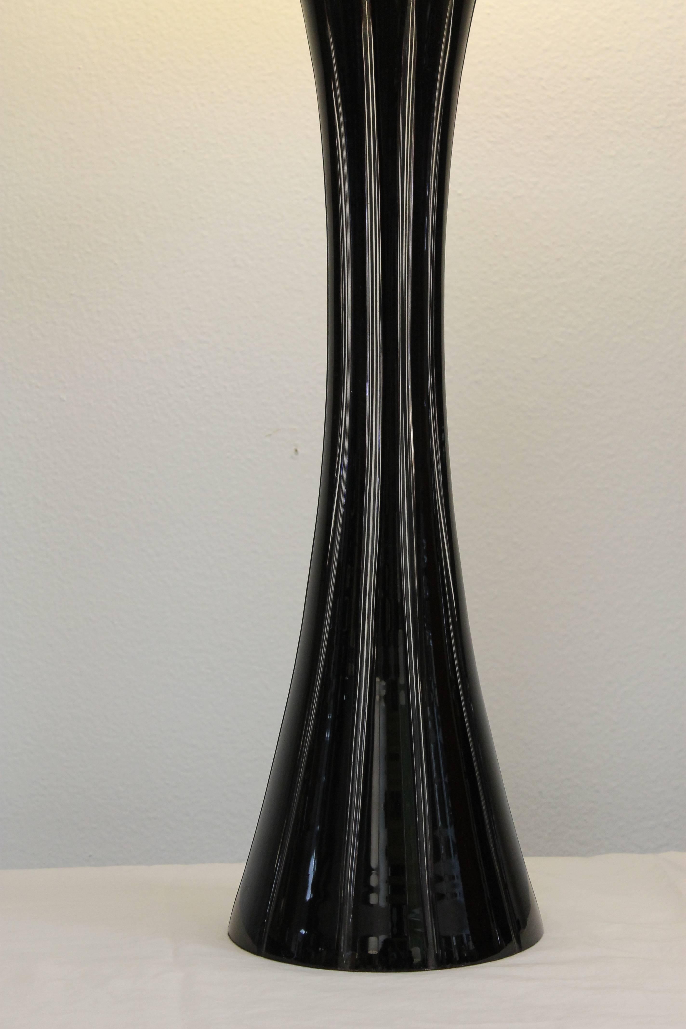 Mid-Century Modern Black and Clear Glass Lamp, Signed R.H. For Sale