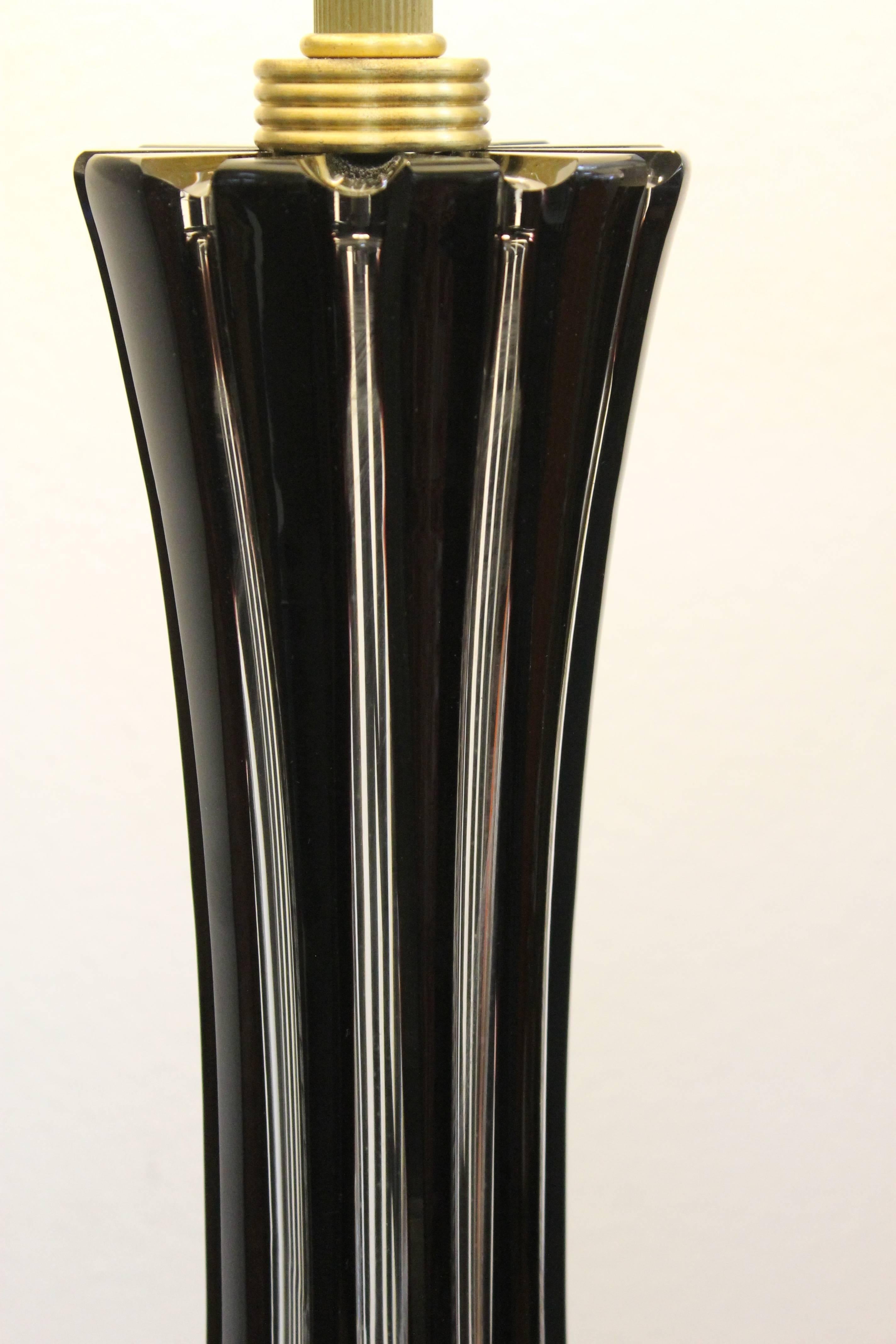 American Black and Clear Glass Lamp, Signed R.H. For Sale
