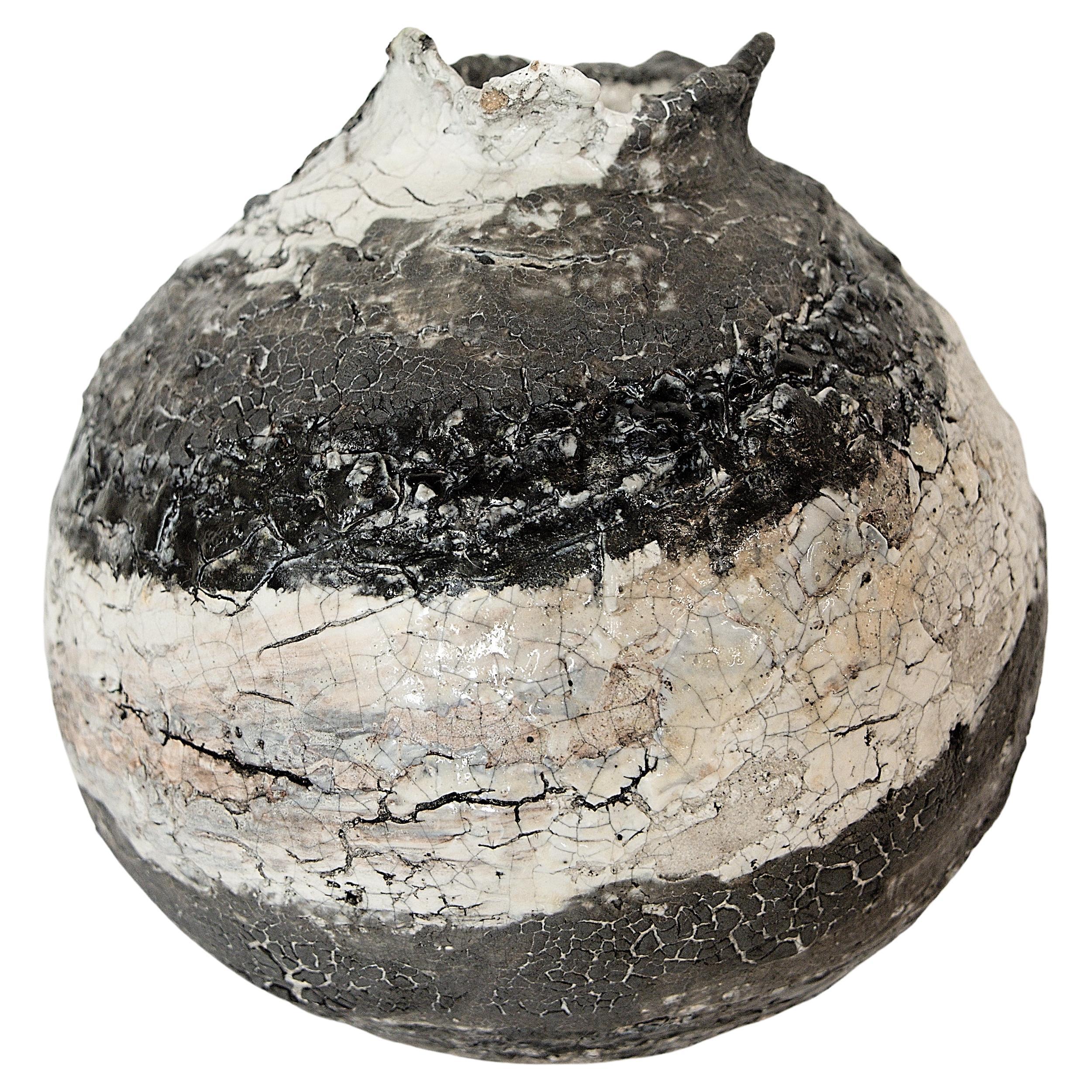 Black and Cream Cracked Moon Vase 56