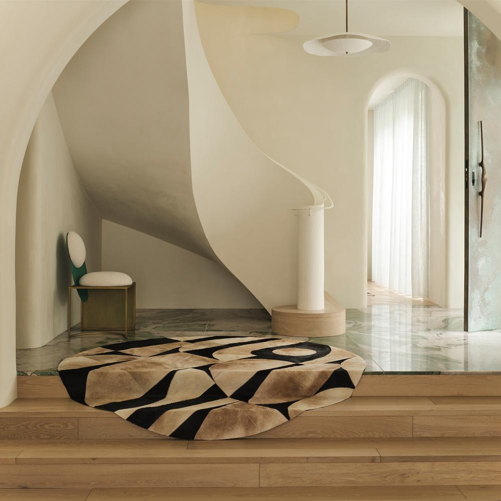 Art Déco Tappeto rotondo personalizzabile nero e crema Piccolo in vendita