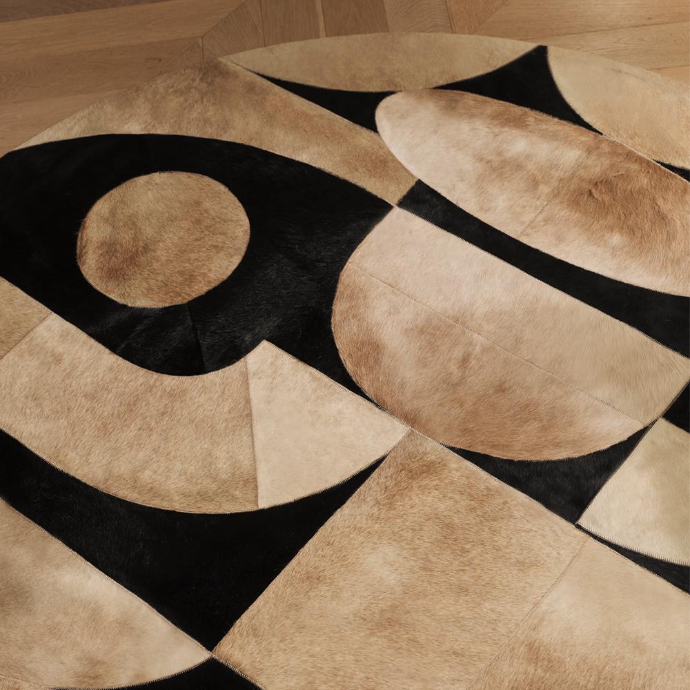 Alfombra Postmoderna Redonda Personalizable Negro y Crema XLarge Pakistaní en venta