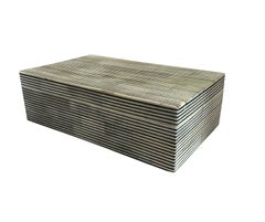 Black And Cream Etched Thin Line Design Lidded Bone Box, India, Contemporary