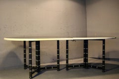 Black and cream lacquered wood dining table with 3 extensions