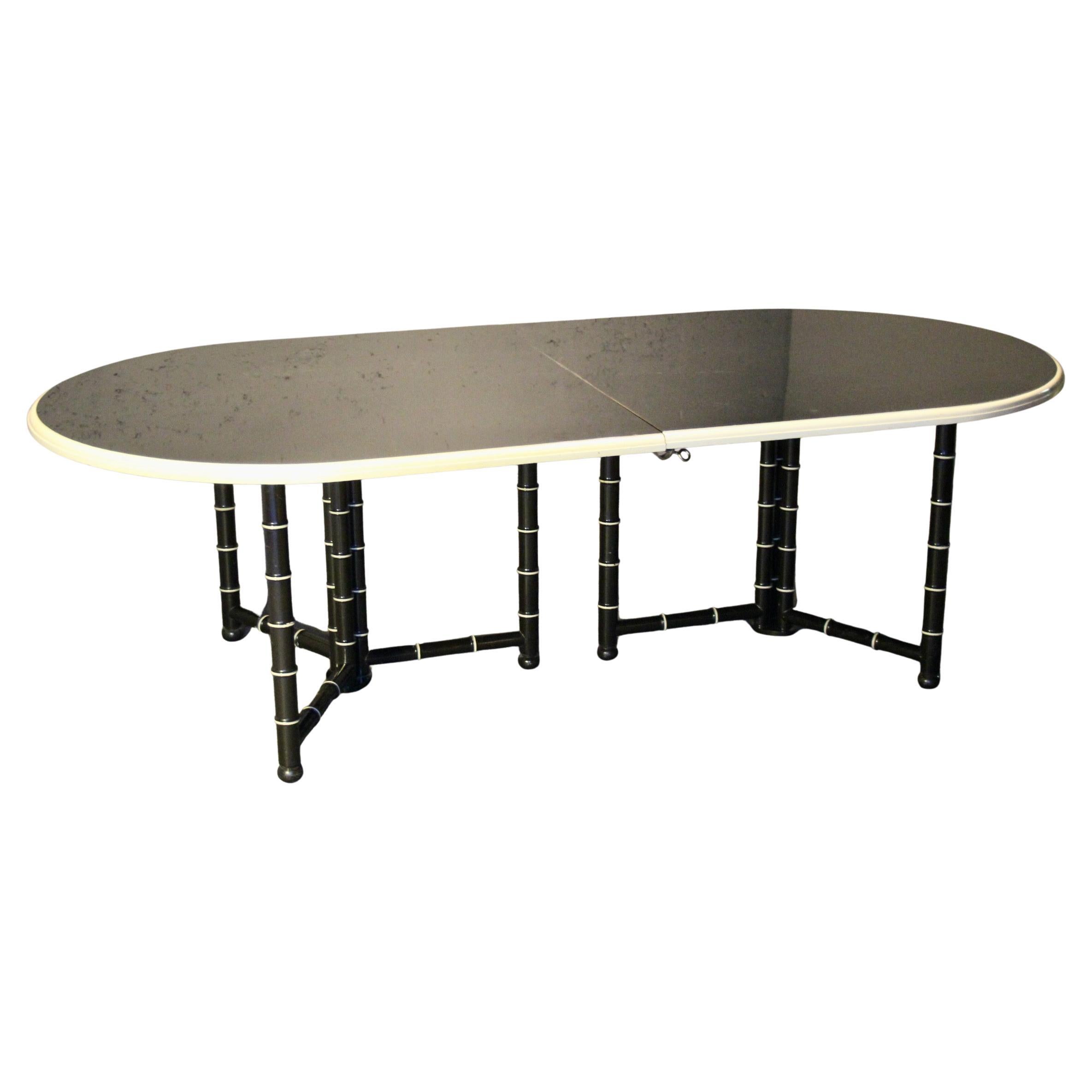 Black and cream lacquered wood dining table with 3 extensions