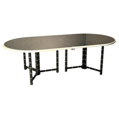 Black and cream lacquered wood dining table with 3 extensions