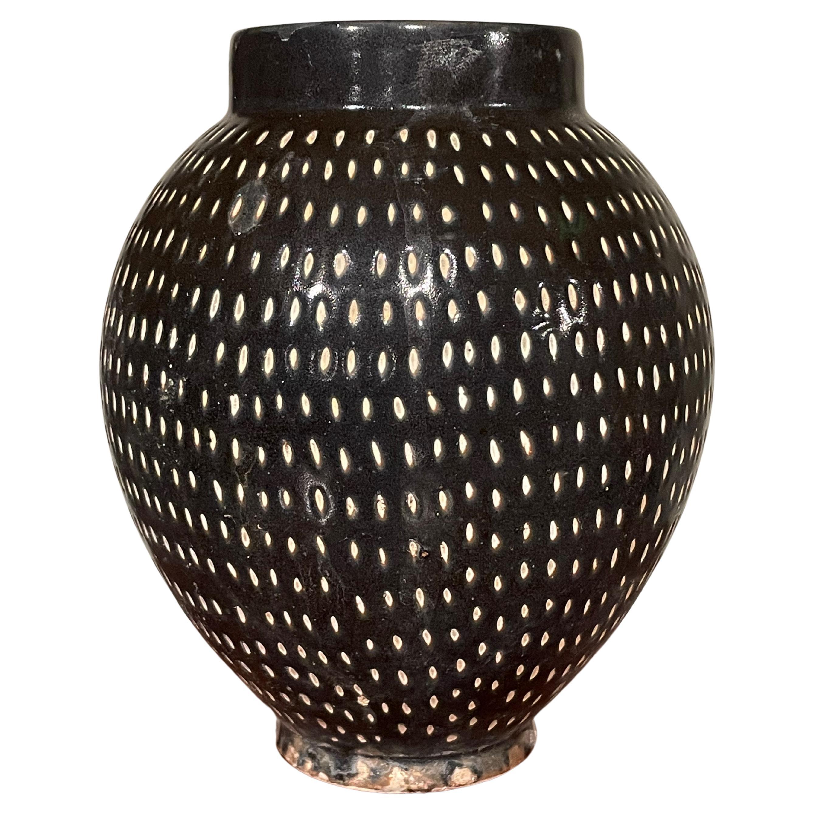 Black And Cream Pin Dots Vase, China, Contemporary For Sale