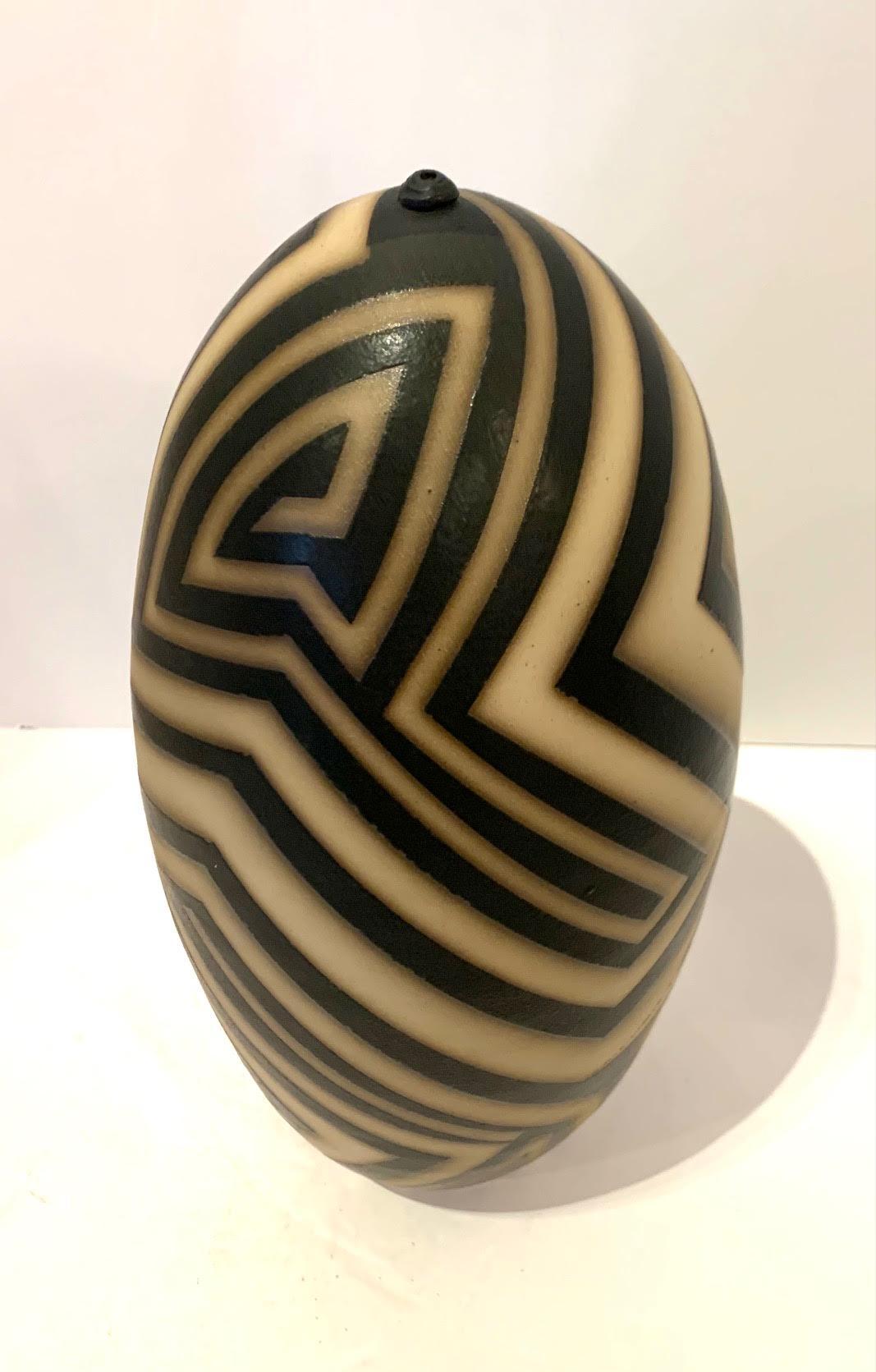 Black and Cream Slim Striped Stoneware Vase, USA, Contemporary In New Condition In New York, NY