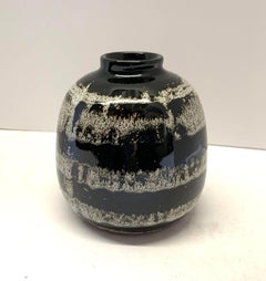 Black and Cream Speckled Horizontal Stripe Vase, China, Contemporary
