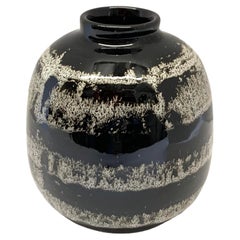 Black and Cream Speckled Horizontal Stripe Vase, China, Contemporary
