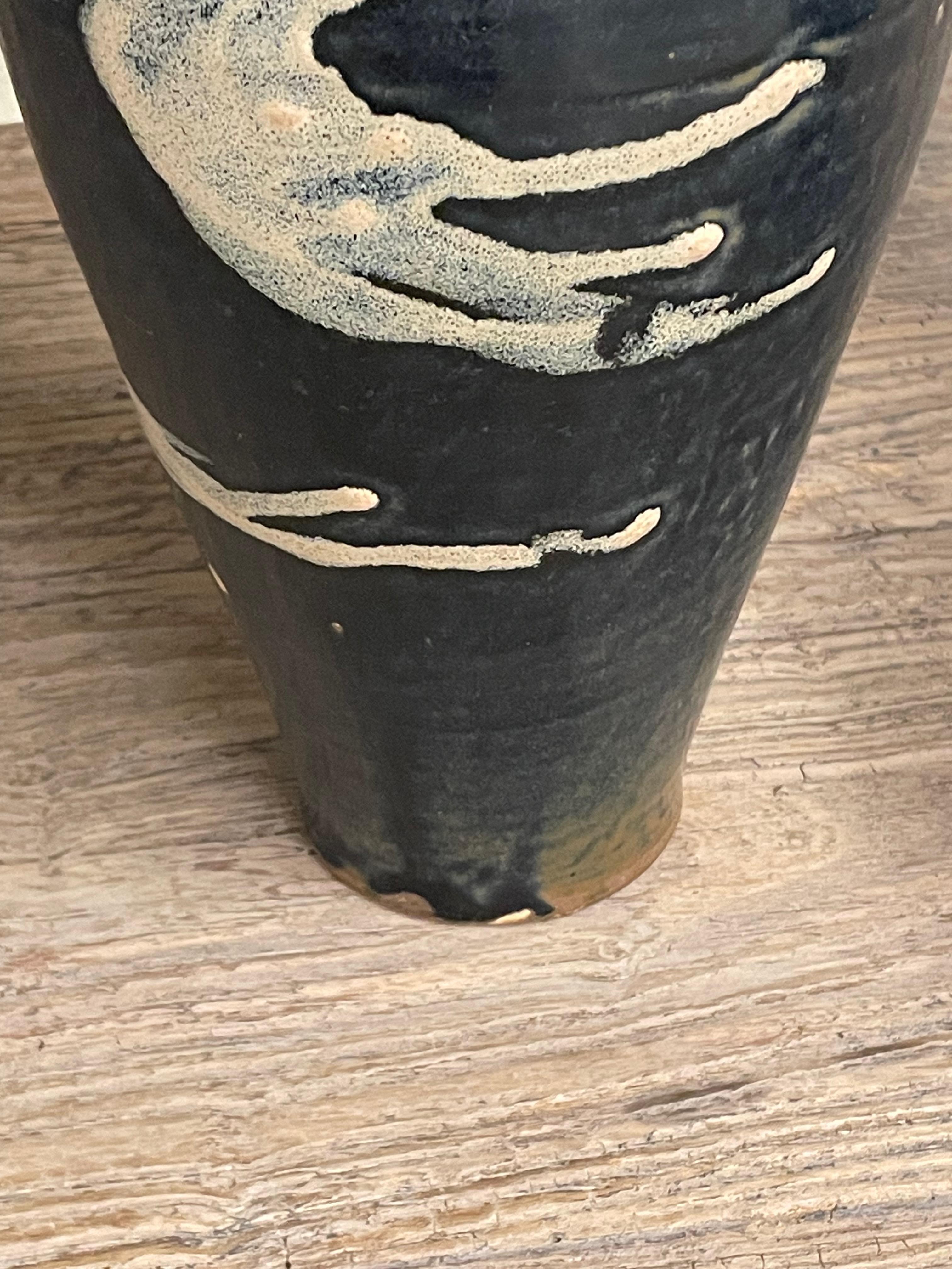 Chinese Black And Cream Splatter Design Ceramic Tall Vase, China, Contemporary For Sale