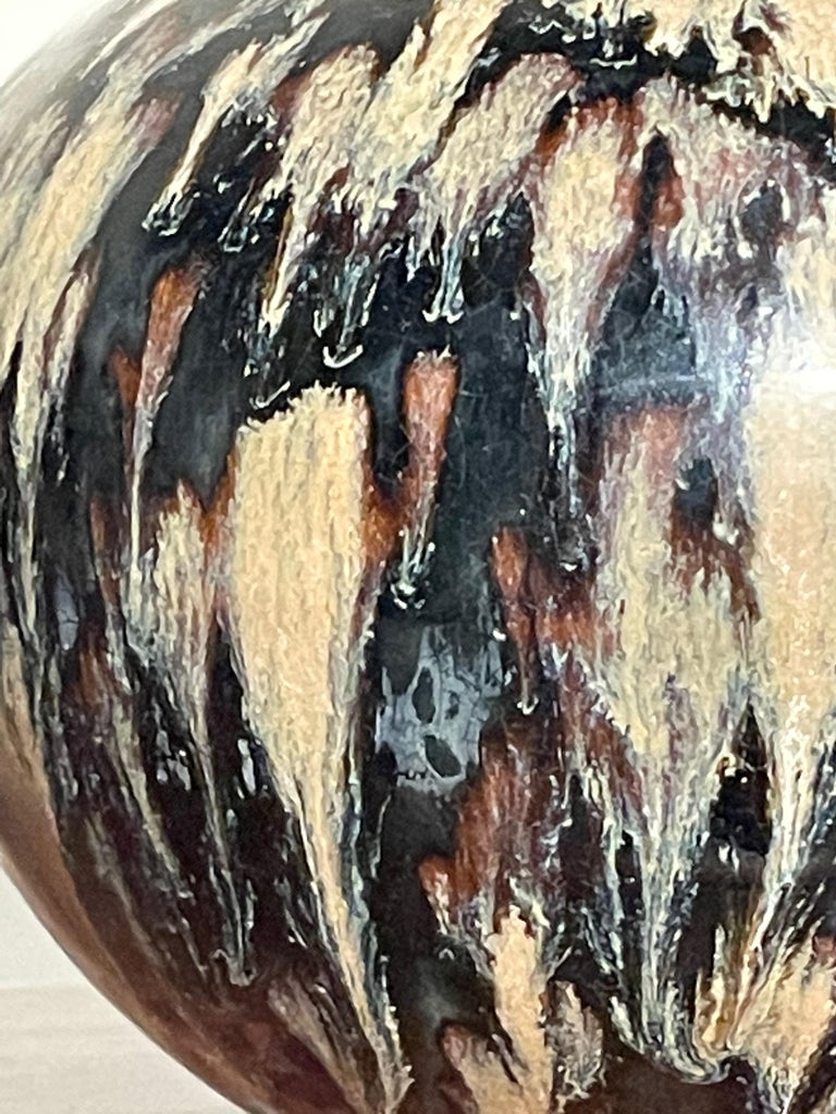 Splatter Pattern Pottery Black and Cream Splatter Glaze Squat Shape Vase, China, Contemporary ...