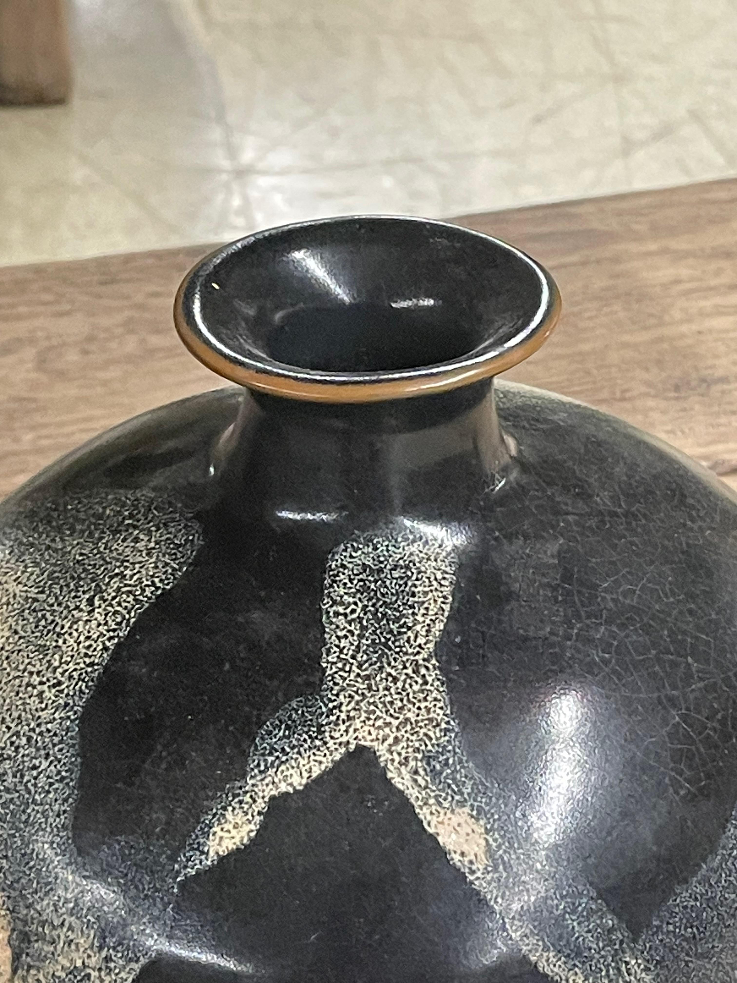 Chinese Black And Cream Splattered Glaze Vase, China, Contemporary For Sale