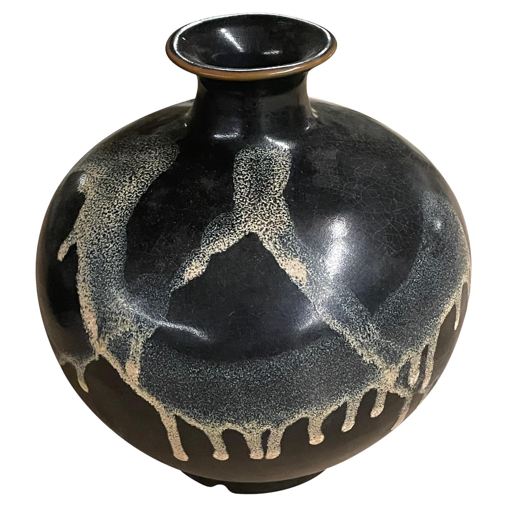 Black And Cream Splattered Glaze Vase, China, Contemporary For Sale