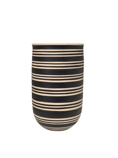 Black And Cream Triple Band Stripe Wide Opening Vase, Turkey, Contemporary