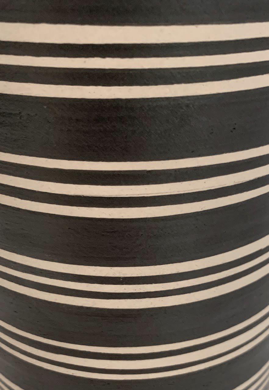 Black And Cream Triple Band Stripe Wide Opening Vase, Turkey, Contemporary In New Condition For Sale In New York, NY