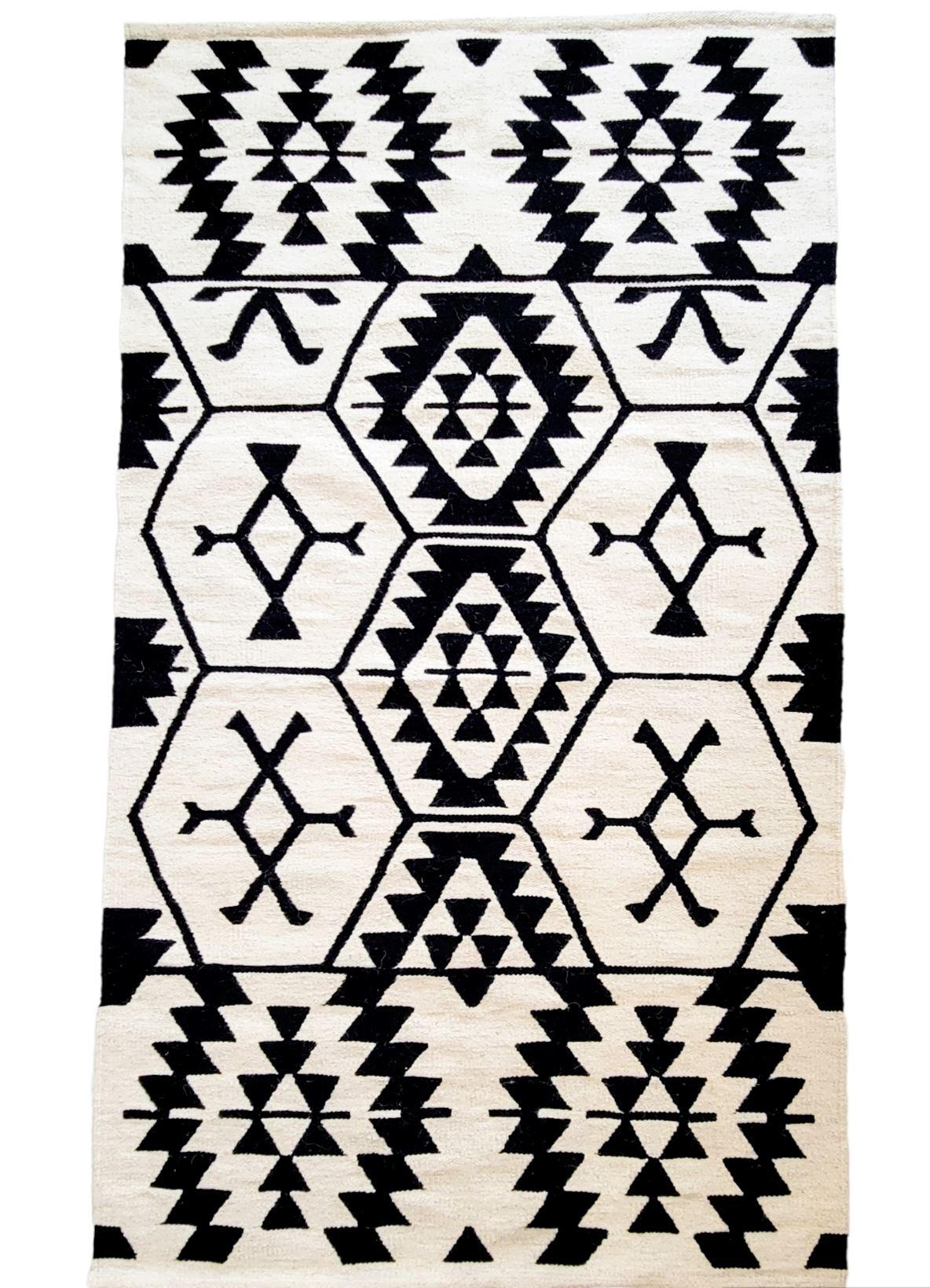 Egyptian Black and Cream Wall hanging Kilim For Sale