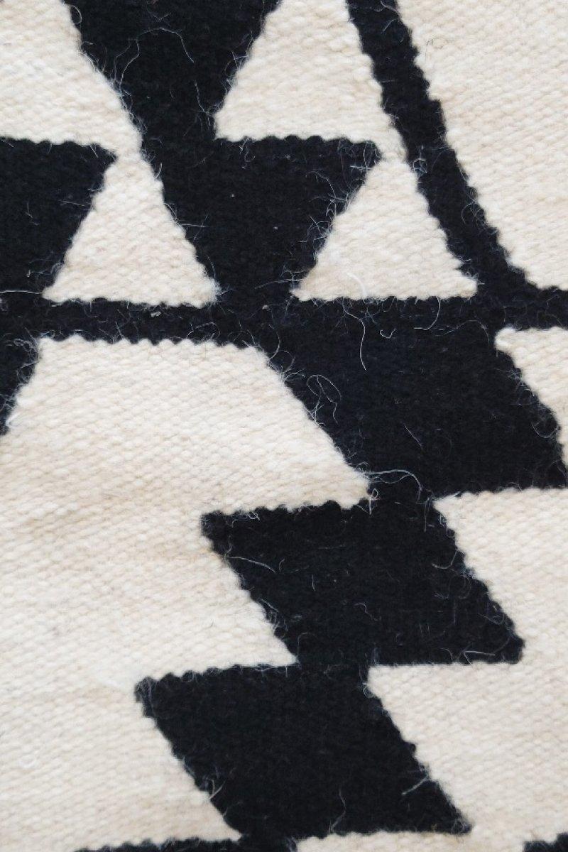 Bohemian Black and Cream Wool Western Handwoven Kilim For Sale