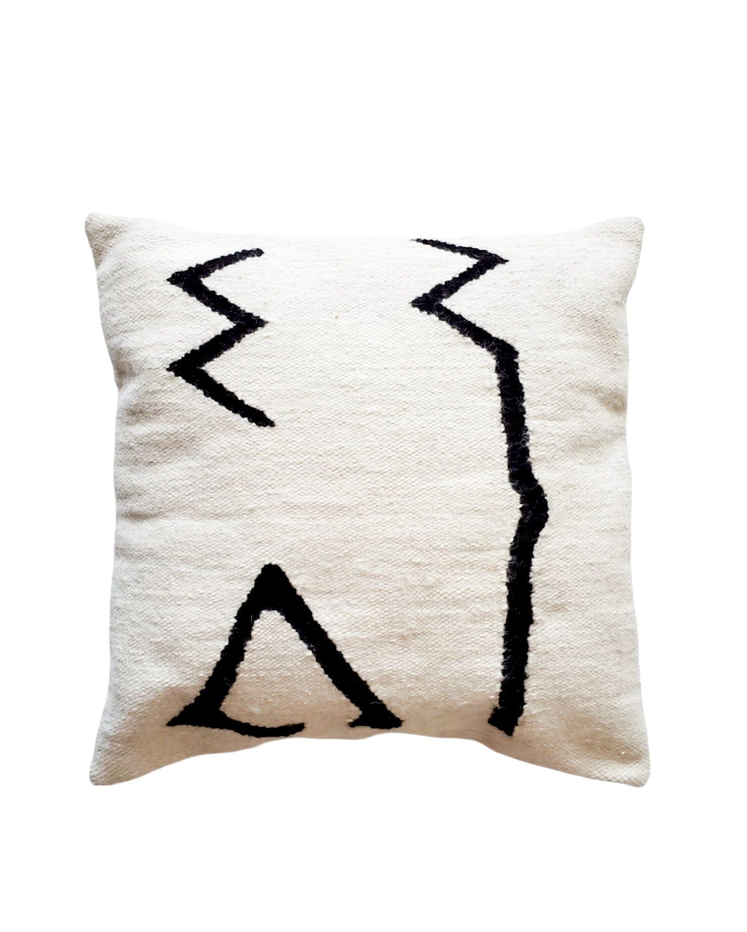 Hand-Woven Black and Cream Zella Wool PIllow Cover For Sale