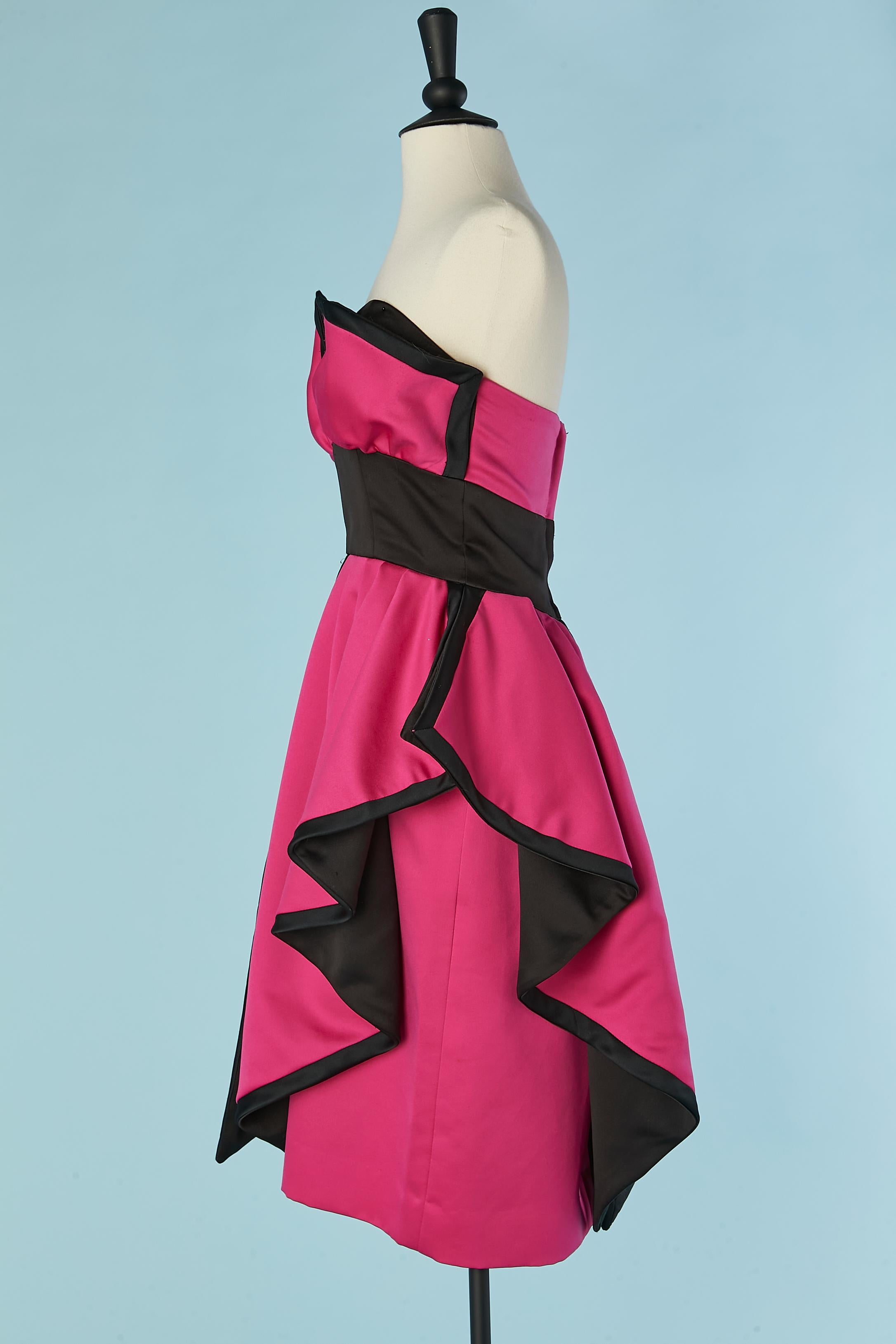 Black and fushia bustier cocktail dress VICTOR COSTA In Good Condition For Sale In Saint-Ouen-Sur-Seine, FR