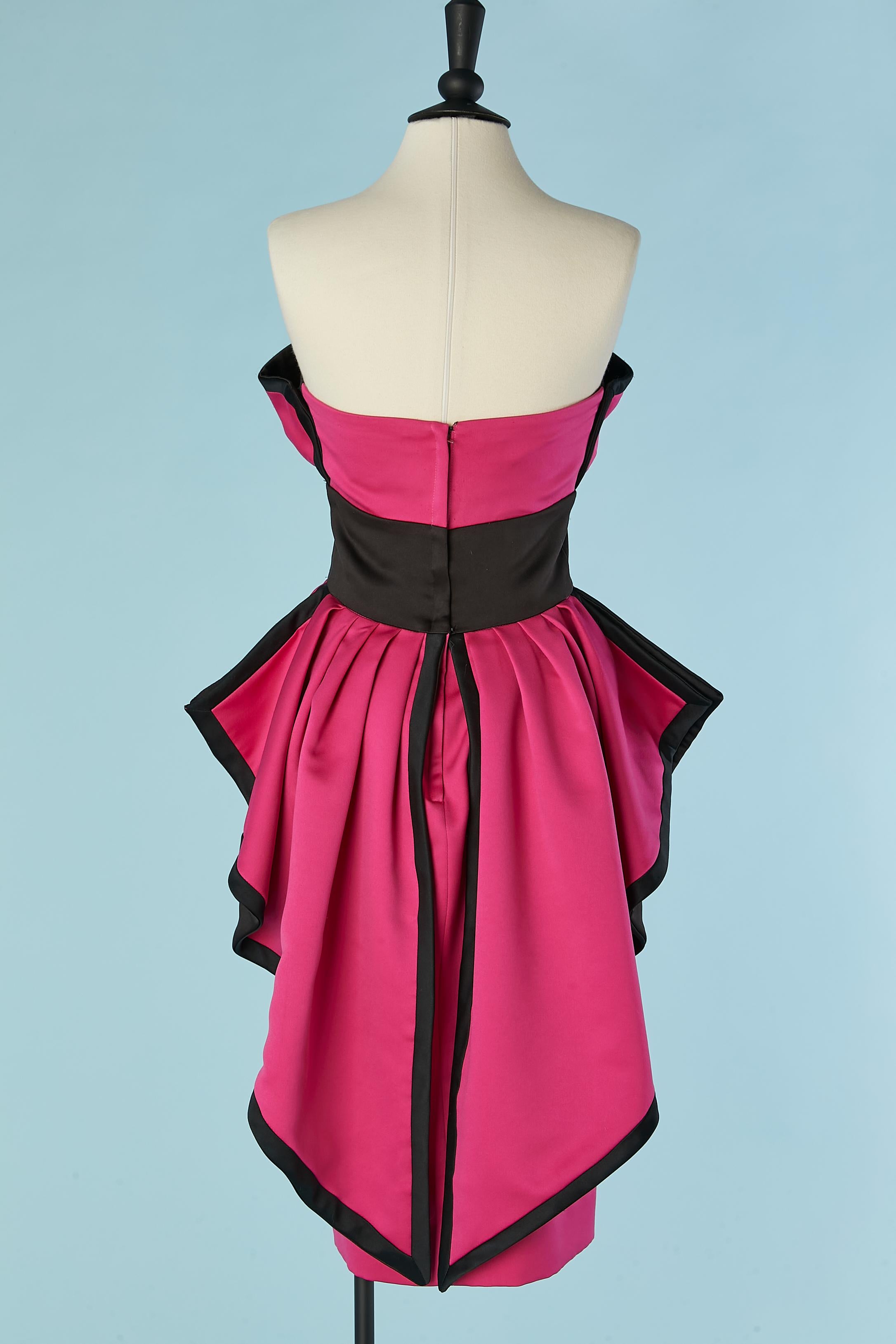 Women's Black and fushia bustier cocktail dress VICTOR COSTA For Sale