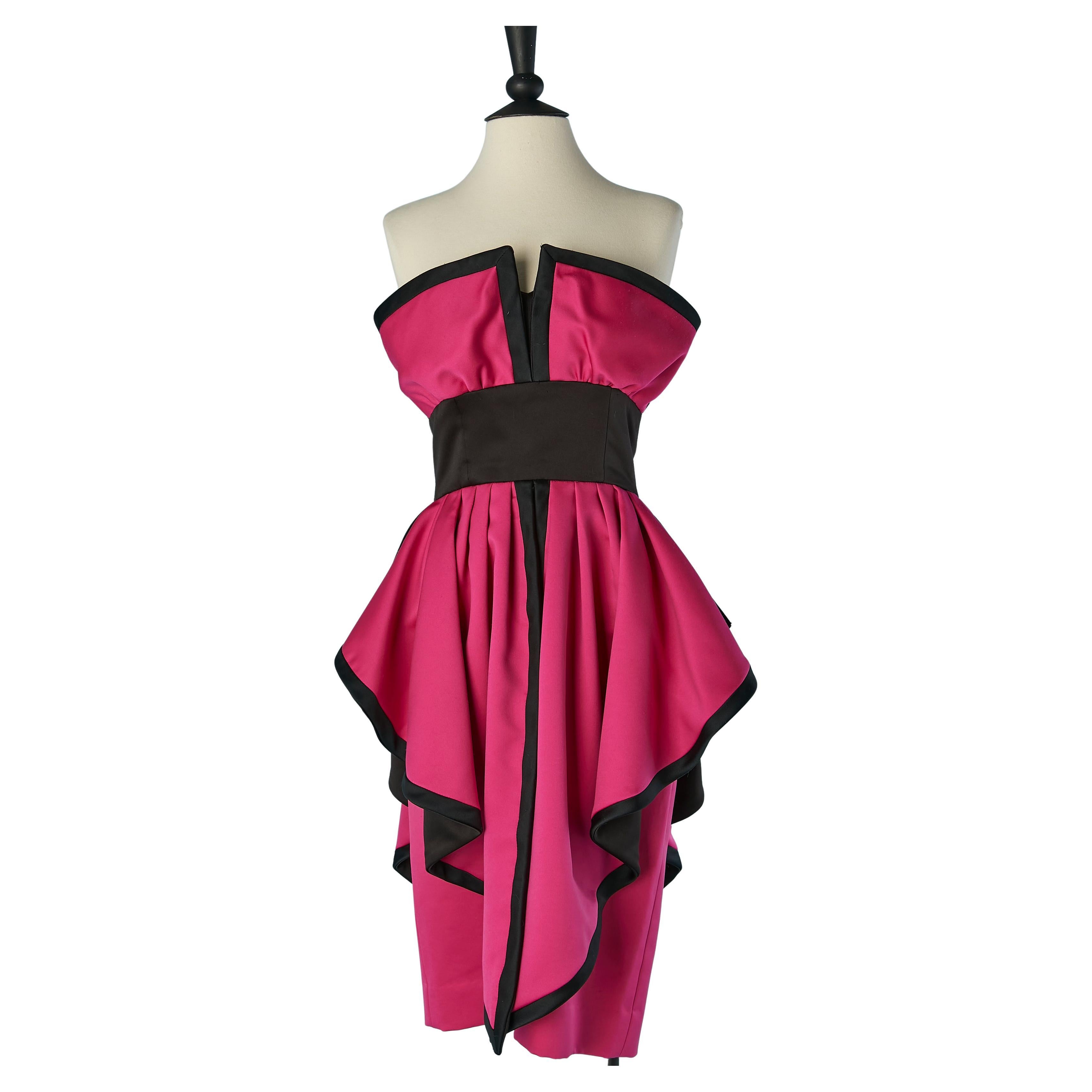 Black and fushia bustier cocktail dress VICTOR COSTA For Sale
